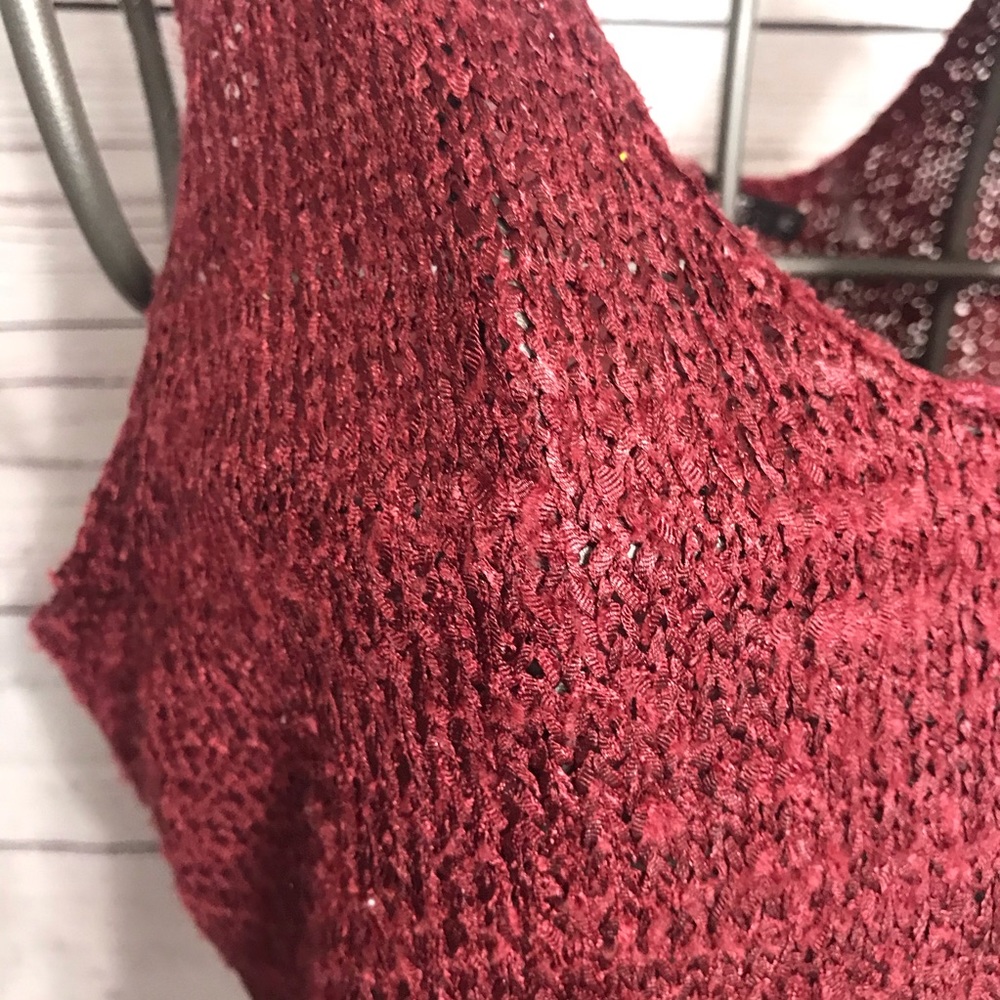 PETITE NIC + ZOE Crocheted Sleeveless Maroon Tank Top Size Large - Picture 4 of 11